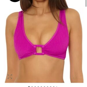 BECCA Fuchsia Ribbed Triangle Bikini Top with Square Accent